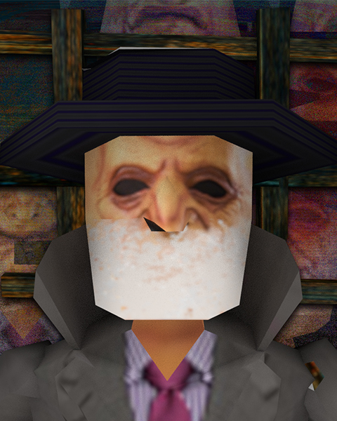 The Puppetmaker character staring out from a dusty house
